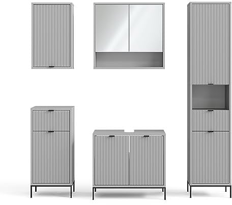 Vicco Badmöbel-Set Eliza, Badezimmerschrank-Set, Grau, 5 Teile