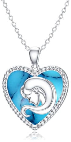 LONAGO Virgo Necklace 925 Sterling Silver Zodiac Sign Virgo with Created Turquoise Pendant Necklace for Women