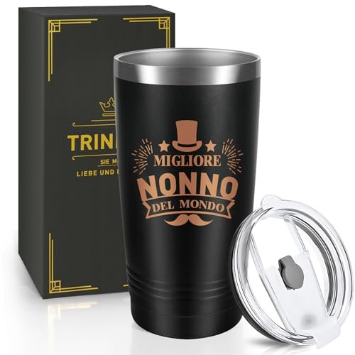 Miofula Tazza Originale Caffè da Viaggio, Regalo per Nonno Compleanno-Migliore Nonno del Mondo, 600ml Tazza da Caffè Isolata in Acciaio Inox, 20oz Mug Idee Regalo Natale