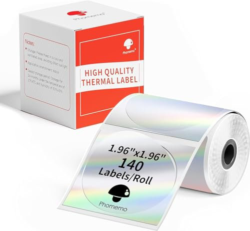 Phomemo Runde Thermo Laser Etiketten -Multifunktionale selbstklebende Etiketten,50x50mm(1.96'' x 1.96''),140 Etiketten/Rolle, Laseretiketten für Phomemo M220 M110 M221 M120 M200 Etikettendrucker