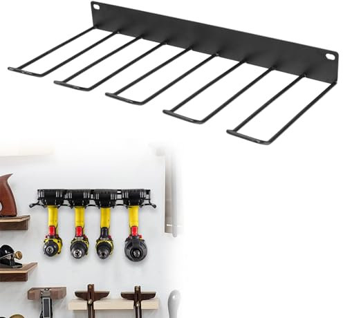 CUNQN Power Tool Organizer - Wall Mount Drill Holder for 4 Tools, Metal Shelf, Heavy Duty Drill Storage Rack & Charging Station for Garage/Home Workshop