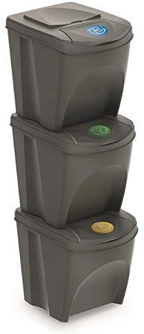 Mülleimer Müllbehälter Abfalleimer 75L Set 3 x 25L Mülltrennsystem Behälter Sorti Box mit Deckel Müllsortierer Abfallsammler Grau