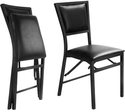 COSTWAY Juego de 2 Sillas Plegables de Metal, Sillas Laterales Tapizadas de PU con Respaldo Alto y Estructura de Metal, Sillas Plegables de Estilo Moderno para Cocina, Comedor, Restaurante