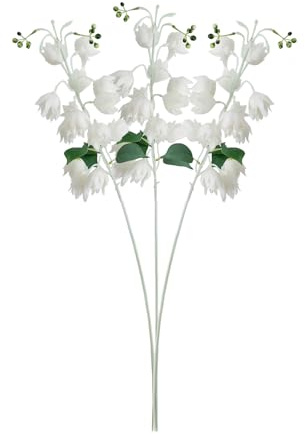 LKPOMI 3 Pcs Artificial Bell Silk Flowers Plants 32.7 Inch Long Stem Campanula Faux Wind Chimes Orchid Bouquet for Home Office Indoor Outdoor Party Wedding Decoration(White)