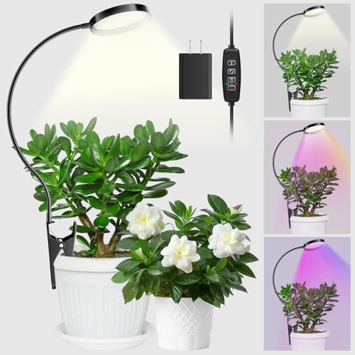 YUYMIKA 48 LED Luce per Piante, 6000K Timer 3/9/12H, 10 Livelli Luminosità, 3 Modalità, Spettro Completo, per Piante da Interno a Morsetto (1)