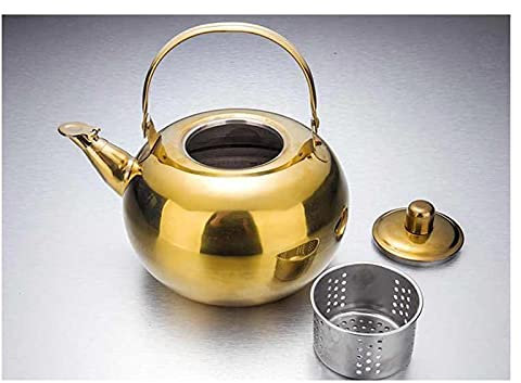asdchZen Théière Classique Théière en Acier Inoxydable Épaissir Petite Bouilloire À Thé avec Passoire Argent/Doré Bouilloire À Eau Bouillante Mini Pichet Chaud Bouilloire À Thé Théière (Doré 1,0 L)