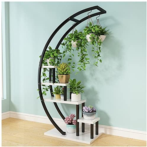 MJMLUCK Simple Modern Floor Standing Multi-layer Plant Stand, 5-layer High Metal Indoor Plant Stand, Half Moon Shape Multi-purpose Plant Stand for Home Decoration, Balcony, Terrace, Garden, C
