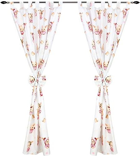TupTam Kinderzimmer Vorhänge Baby Gardinen mit Schleifen 2er Set, Farbe: Kaninchen/Rosa, Größe: ca. 155x95 cm