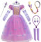 Rapunzel Kostüm Kinder Rapunzel Kinderkostüm Prinzessin Rapunzel Kostüm Karneval mit Perücke Rapunzel Krone Prinzessin für Geburtstag Party Cosplay Weihnachten Halloween Karneval Cosplay Kleid,130cm