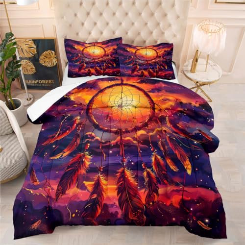 YUTNSAN Traumfänger Kinderbettwäsche 135x200cm Mädchen Federm Muster Bettbezug Weich Mikrofaser Exotisch Boho Bettwäsche Set mit Kissenbezug 80x80cm