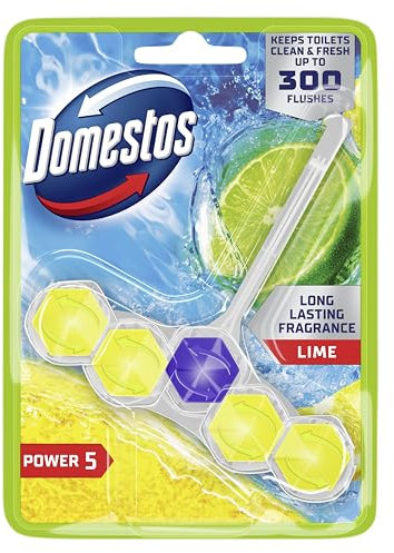 Domestos Power 5 Lime Toilet Rim Block toilet freshener with a long-lasting fragrance cleans and freshens for up to 300 flushes 50 g