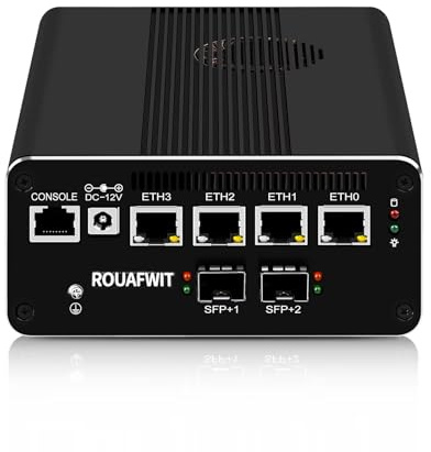 ROUAFWIT Micro Firewall Dual 10Gbe Mini PC Router Ordinateur, Core i7 1185G7, 2 x SFP+ 10Gbps, 4 x 2.5Gbe i226-V LAN Computer, AES-NI, 3 Afficher, NO RAM NO Storage NO System