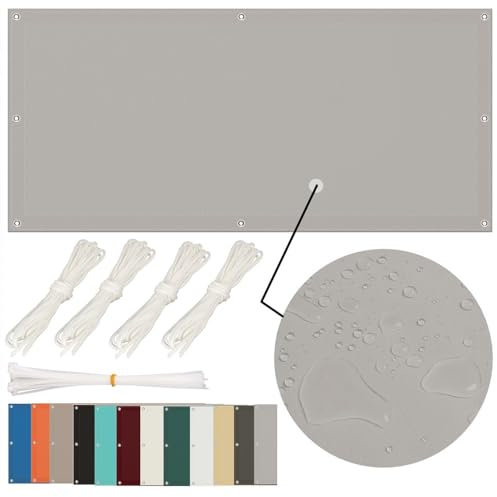 Sonnensegel 4x7m Wasserdicht, Sonnensegel Rechteckig mit ösen, Sonnenschutz Balkon Sonnensegel Terrasse Ohne Bohren, Segeltuch für Terrasse Garten UV Schutz, Schwer, Hellgrau