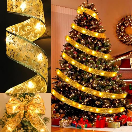 Mecctuck Weihnachtsband Lichter, 550 CM Glänzende Band Lichterkette, 50 LEDs Weihnachtsband Lichterkette, Weihnachtsbaum Deko, Baumschmuck Lichterketten Flackern für Innen Außen Weihnachtsbaumschmuck