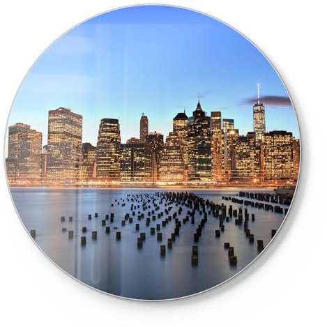 DEQORI Schneidebrett aus Glas | rund Ø30 cm | Motiv Dämmerung in NYC | Design Schneideplatte für Küche | Frühstücksbrett antibakteriell & rutschfest | Glasplatte & Servierplatte