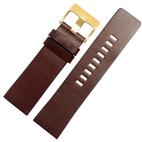DKWOIS Kompatibel mit Diesel Leder Uhrenarmband DZ7332 DZ7314 DZ7311 DZ7332 Herren Armbanduhr Band Armband Zubehör 26MM 28MM 30MM 32M(Dark brown gold,24mm)