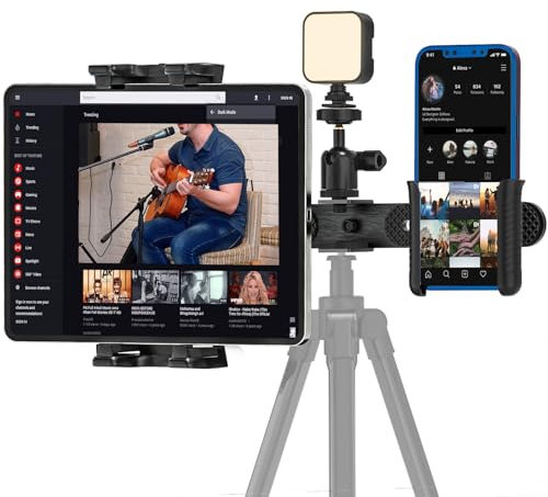 Rodison Soporte adaptador para iPad para trípode, soporte para tablet con cabezal giratorio de 1/4 pulgadas para luz de anillo, adaptador de trípode para tableta, adaptador con 2 soportes para iPad