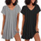 Ekouaer Damen Nachthemd Kurzarm Big Shirt Schlafshirts Oversize Sommer Zweiteiliger Sleepshirt Lustig, Schwarz + Grau, 3XL