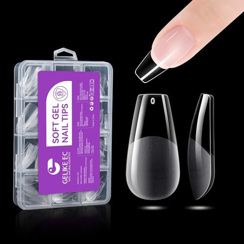 Gelike ec Capsule Americaine Ongle Gel, Faux Ongles Cercueil moyen 240 Pièces 12 Tailles Couverture Complète, Semi - mat PMMA Gel Pose Americaine Ongle Transparente