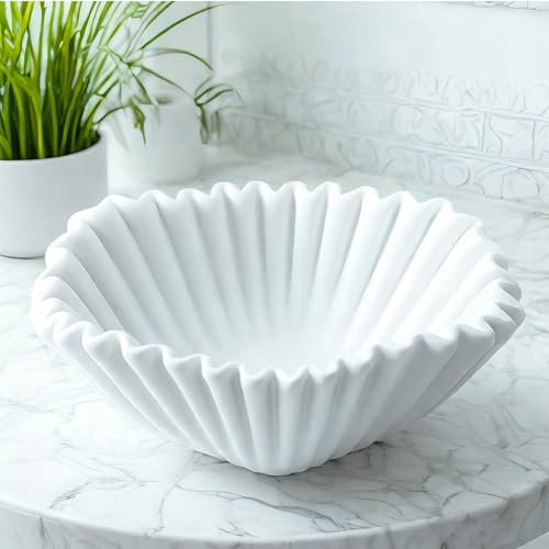 BOUSEPO Large Decorative Bowl Decorative Bowls for Home Decor Marble Grade Ceramic Ruffle Scalloped Bowl Fluted Decorative Bowls Modern Home Decor