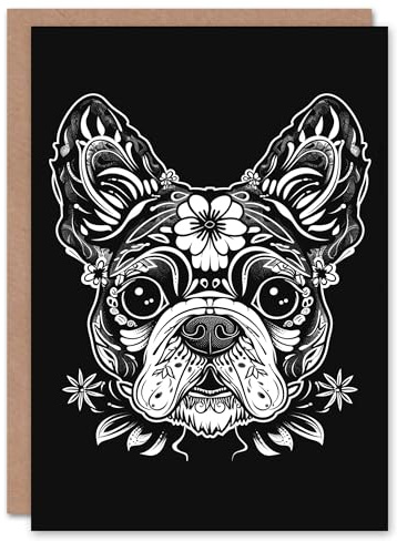 Artery8 Day Of The Dead Dog Lover Calavera Black White Blank For Him Or Her Art Birthday Card