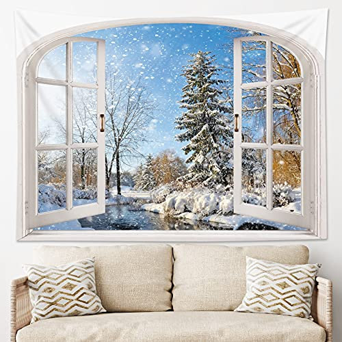 Bettwäsche Hochwertige Wandteppich Groß Wand Dekoration Für Hausdeko Schlafsaal Balkon Winter - Schneebedeckte Kiefern-Tannenwälder Und See 130x150cm