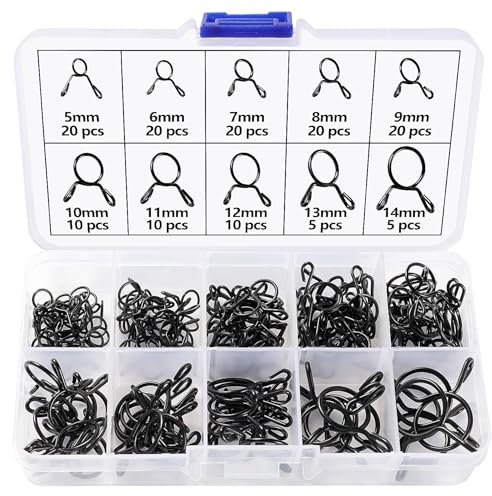 Lyeteung 140 Pezzi 10 Dimensioni 5-14 mm Morsetto Molla Carburante Singola Linea Kit Clip a Molla Tubo, Serraggio Tubo Benzina Morsetto Tubi Nero