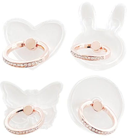 WUSJCOF 4-teiliger süßer Handyhalter, Fingerhalter mit verschiedenen Mustern, 360° drehbarer Handyhalter, roségoldener Handyhalter mit Ring (Herz, Hase, Kreis, Schmetterling)