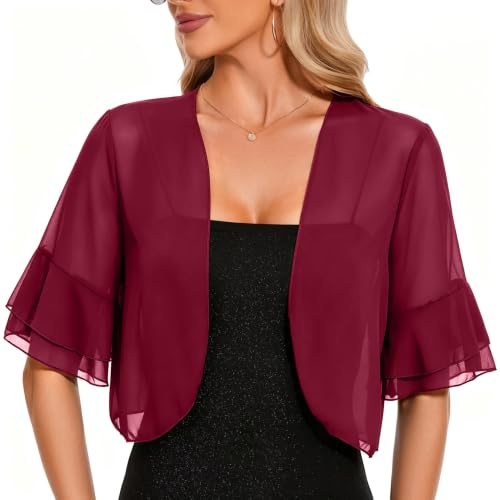Atxnn Bolero Mujer de Gasa Chaqueta Verano Toreras de Media Manga con Volantes Cardigan Corto Ligero para Fiesta Vestidos