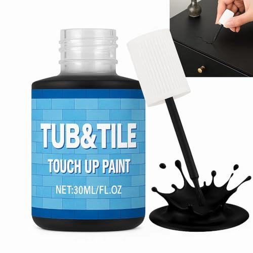 Tub & Tile Paint for Bathtub Repair - Quick-Dry, Porcelain, Ceramic, Enamel Surface Renewal for Scratches, Chips, Stains on Tubs, Sinks, Toilets - 1 Fl Oz (Black) - Bathroom Fixture Restoration