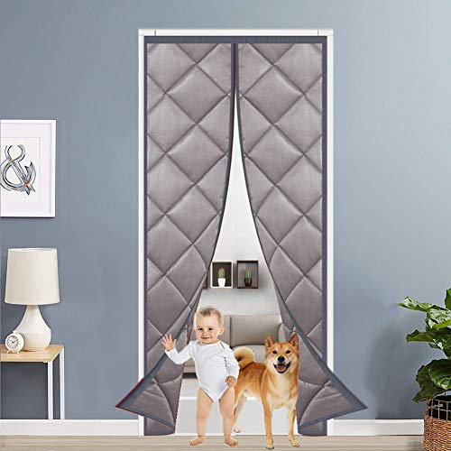 Cortina magnética de cierre automático para puerta, 125 x 205 cm, cierre manos libres, fácil de abrir y cerrar, panel pesado para exteriores, patio, cocina, dormitorio, color gris