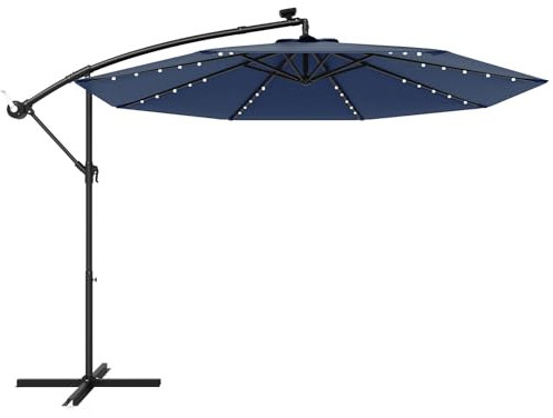 RELAX4LIFE Ombrellone da Giardino 300 cm con Luci LED, Inclinazione Regolabile, Pannello Solare, da Esterno per Patio, Cortile, Ristorante o Bar (Blu)