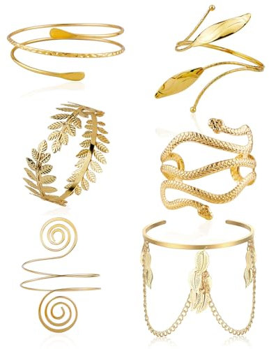 6 Stück Griechische Göttin Schmuck, Gold Oberarm Schmuck Spiral, Minimalistisch Armreif Oberarm, Oberarmreif Minimalistisch Einfach, Minimalistisch Armreif, für Minimalistisch, Hochzeit, Modeschmuck