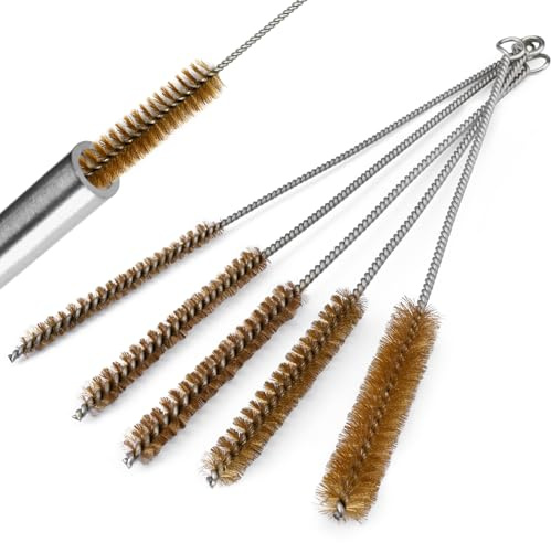 5 Stück Reinigungsbürste Aus Messing,Bohrlochbürste Set mit Langem Griff | 8/10/12/15/20mm Messing Drahtbürste Rund, Messingdraht Rohrbürsten,Verwendet für Rohrrohr Bohrungen Reinigung Schlacken