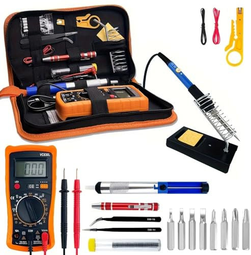 Soldering Iron Kit - 60W Temperature Adjustable Gas Soldering Welding Iron Tools Set, Cordless Soldering Iron Kit with Digital Multimeter and Tips, Precision Desoldering Pump, Electronics Repairing