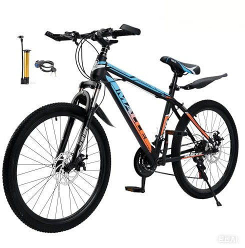 Mountainbike für Herren und Damen, 24-Gang, Hochwertiger Kohlenstoffstahlrahmen, Duale Scheibenbremsen, Federungsgabel, Mechanische Scheibenbremsen, Einstellbarer Daumenschalter