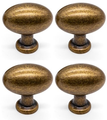 Gutapo 4 Pack Oval Solid Antique Brass Cabinet Knobs, 1-3/8 inch(35mm) | Zinc Alloy, Vintage Egg Knob Pulls, For Cabinets Dresser Drawers Cupboard Wardrobe