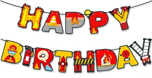 Gleemix Feuerwehrmann Happy Birthday Girlande, Feuerwehr Geburtstag Deko Banner, Girlande Kindergeburtstag fürJunge Kinder Party