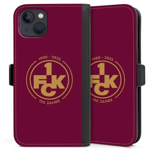 Klapphülle kompatibel mit Apple iPhone 13 Handyhülle aus Kunst Leder schwarz Flip Case 1. FC Kaiserslautern 1. FCK 125 Jahre