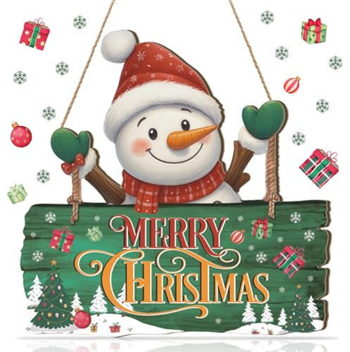 KAIRNE Feliz Navidad Cartel de Pared Muñeco de Nieve Cartel de Madera para Colgar Cartel de Bienvenida de Madera Colorido Decoración de Navidad para colgar para Puerta Copo de Nieve Invierno Navidad