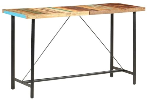 Holamys Bartisch 180x70x107cm aus recyceltem Massivholz für Küche und Esszimmer, Stabiler Stehtisch im Industrie-Design, langlebige Theke