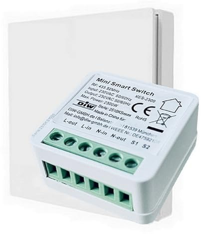 DIW-Kinetik KE-2300 Kinetisches Funk-Schaltset mit Einbau-Schalter und batterielosem Wandsender, 2300 W, 433 MHz, Funk-Lichtschalter ohne Verkabelung