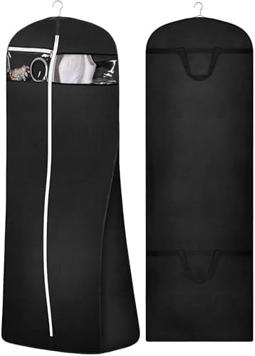 MISSLO Brautkleid Kleidersack Lang 177CM Atmungsaktive Kleiderschutzhülle mit Fächern Faltbar Reise Kleiderhülle für Anzug, Hochzeitskleid, Lange Abendkleider (Schwarz)