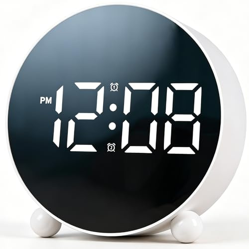 Lumive Digital Alarm Clock for Bedrooms, Large LED Display Bedside Clock with Date, Dual Alarms & Loud Ringtone for Heavy Sleepers, 3 Brightness Levels, USB Powered, White