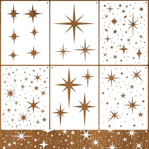 6 Stück Sterne Malen Schablonen,Groß PET Schablonen,Wiederverwendbar Schimmernde Schablone,Stern-Stencil für Holz-DIY-Bastelvorlagen Leinwand Stoff Weihnachten Wohnkultur