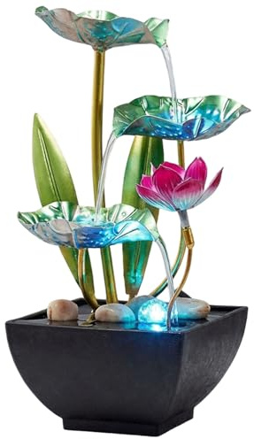 Tabletop Water Fountain, 3-Tier Leaf Design with Lights - Indoor Desk Waterfall for Home, Office, Bedroom(Style 1)