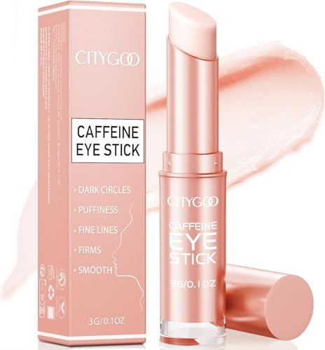 CITYGOO Caffeine Eye Cream Stick: Anti-Aging Firming & Dark Circles Moisturizing Balm for Puffiness & Eye Bags - Travel-friendly for Women (Caffeine Pink 3g)