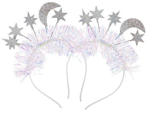 DINHEAROM 2 Stück pack Mond Stern Stirnband aus Kunststoff mit Rutschfester Funktion und Dekorativem Effekt für Valentinstag Party und Alltag in Silber
