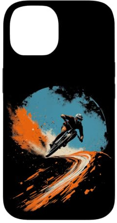 Hülle für iPhone 14 Dynamischer Mountainbiker in Aktion mit Buntem Spritzer