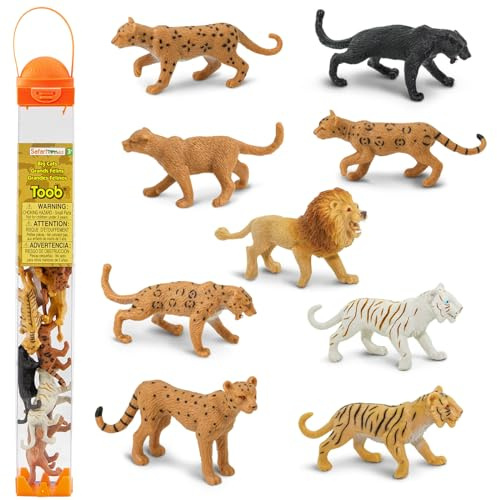 Safari Ltd. Big Cats TOOB - 9 Mini Figurines Including Lion, Tiger, White Tiger, Jaguar, Black Jaguar, Mountain Lion, Cheetah, Leopard, and Ocelot - Educational Toy For Boys, Girls & Kids Ages 3+